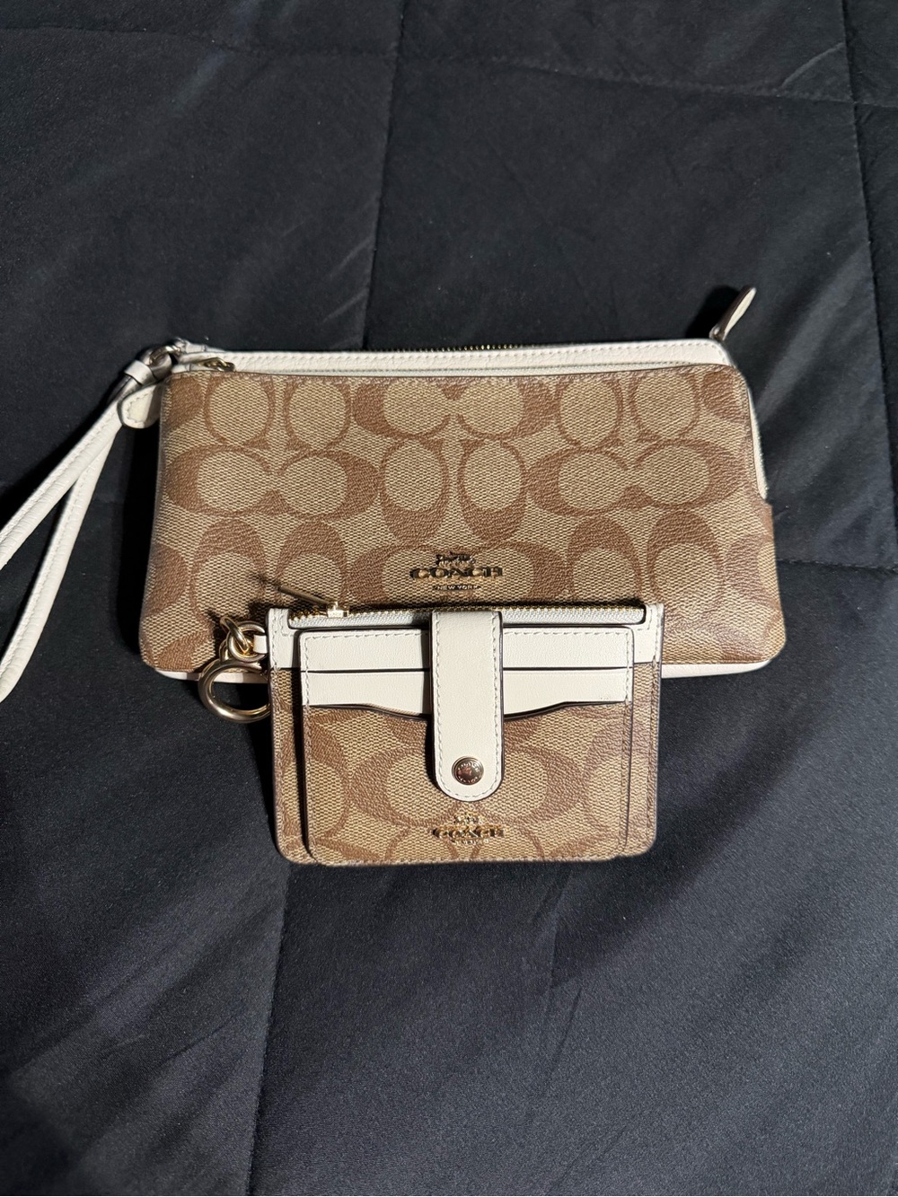 Coach Canvas Wristlet and Card Case in Tan with Cream Trim